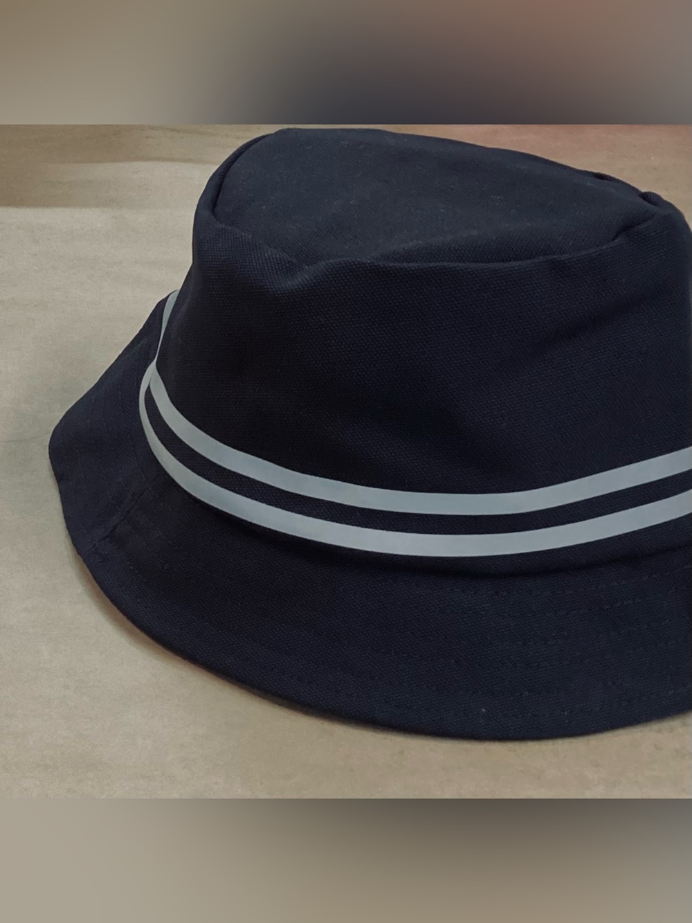 Trendy OFF Black Bucket Hat with Gentle Dual Reflective Stripes 🖤